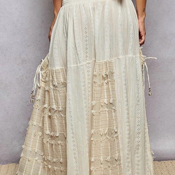 ✨POL ✨Boho Ruffle Contrast Shell Trim Wide Leg Pants - Picture 4 of 4